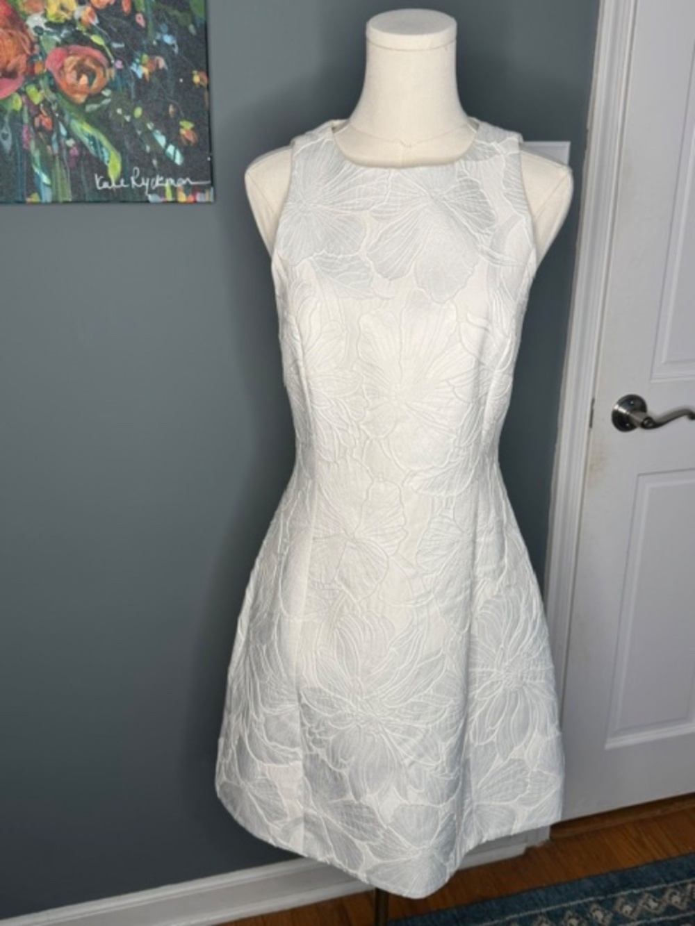 Alice + Olivia White Embroidered Fit & Flare Dress Size 10 - Picture 2 of 4